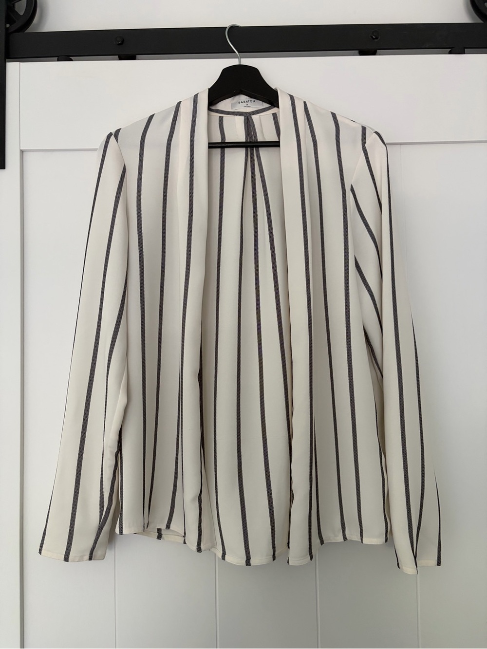 Babaton white Blouse with grey Vertical Stripes.